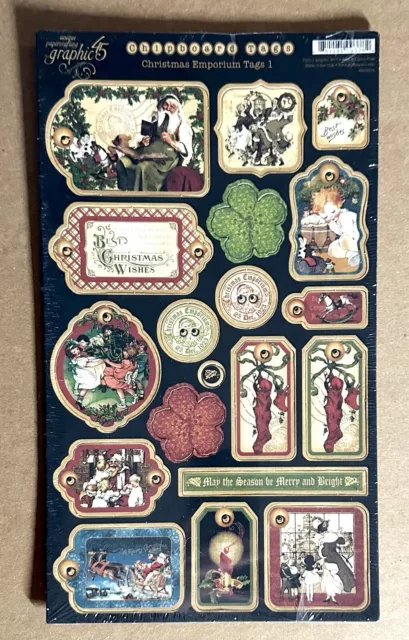 NEW Graphic 45 Christmas Emporium Tags 1 Chipboard Tags