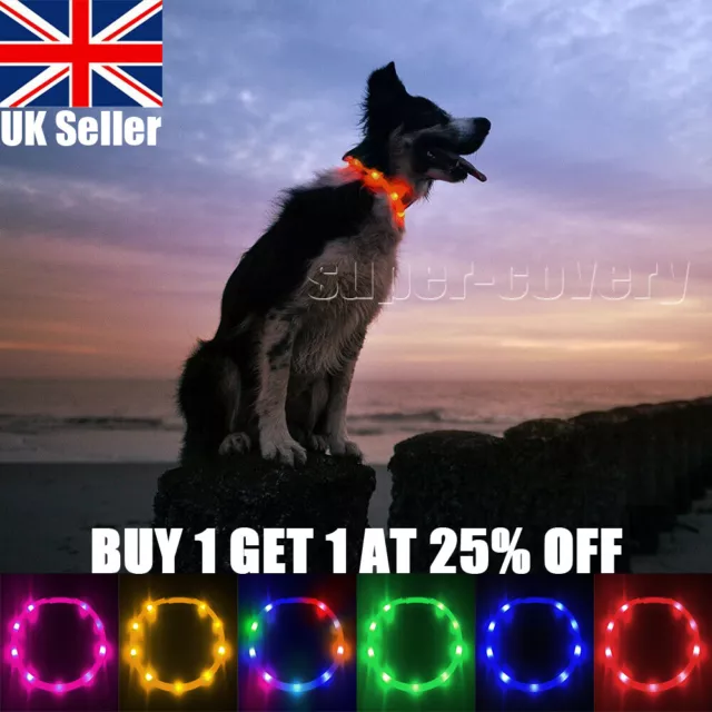 USB Rechargeable LED Dog Pet Collar Flashing Luminous Safety Light Up Adjustable