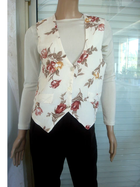 GILET DE BARMAN Blanc Imprime Beige Et Marron Dos Satin Blanc Neuf T 38 40 42 EUR 25 00 PicClick FR