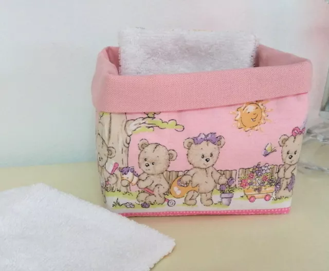 Panière Ours joueurs pour lingettes lavables / chambre de bébé ou salle de bain