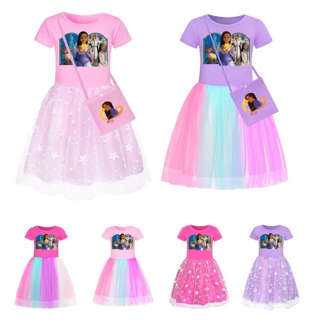 New Princess Girl Asha Wish Rainbow Dress Bag Grid Party Princess ShortDressGift