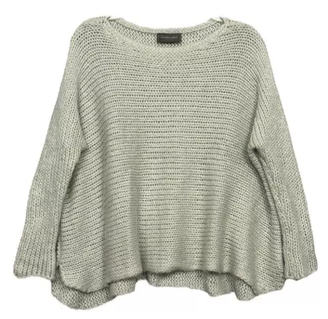 Wooden Ships Womens Sweater XS Small Gray Green Mohair Fluffy Boxy Pullover