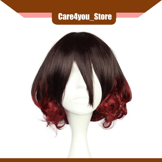 Item of 1 Women 12" Curly Hair Wigs Brown Gradient Red Short Wig with Wig Cap