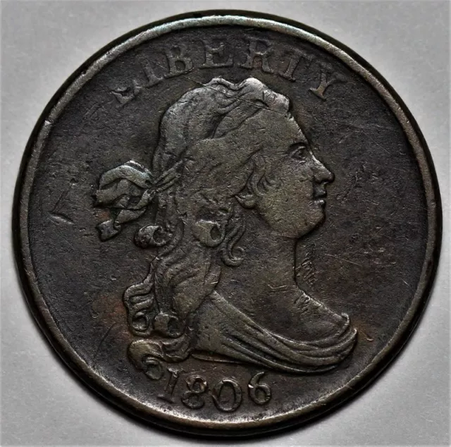 1806 Draped Bust Half Cent - Small 6/Stemless - Rotated Die - 1/2c Penny - L43