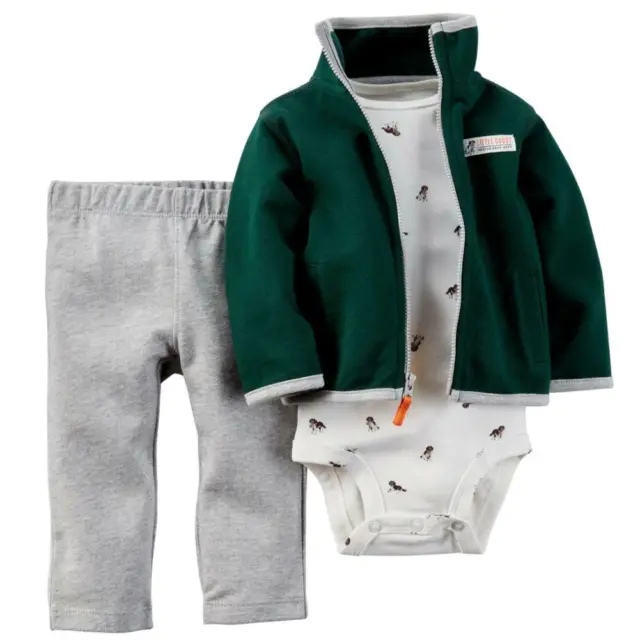 Carters Infant Boy 3 Piece Green Little Scout Dog Outfit Pants Creeper Jacket
