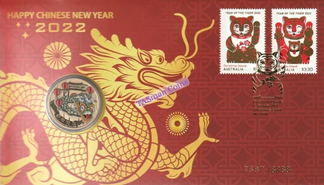 PNC Australia/Christmas Island 2022 Chinese New Year Dragon PM $1 Coin L/E 8888