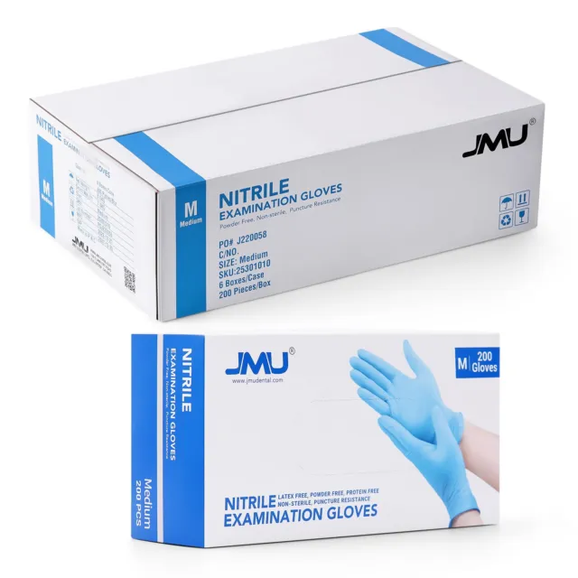 1200 piezas/estuche JMU guantes de examen médico de nitrilo 3,5 mil látex/sin polvo MEDIO