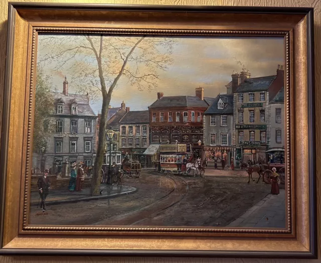 Rare Oil Painting on board Peter Bradshaw 1931 - 2004 Northampton Town Centre