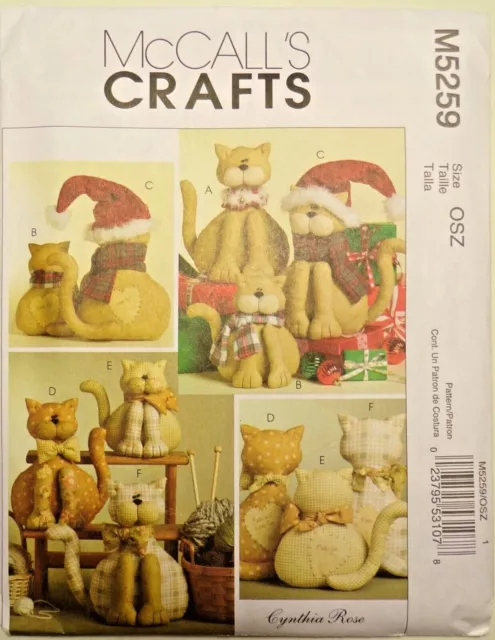 Cat Family 9-1/2, 12-1/2, 13-1/2 Inches tall Sewing Pattern McCall's M5259 NIP