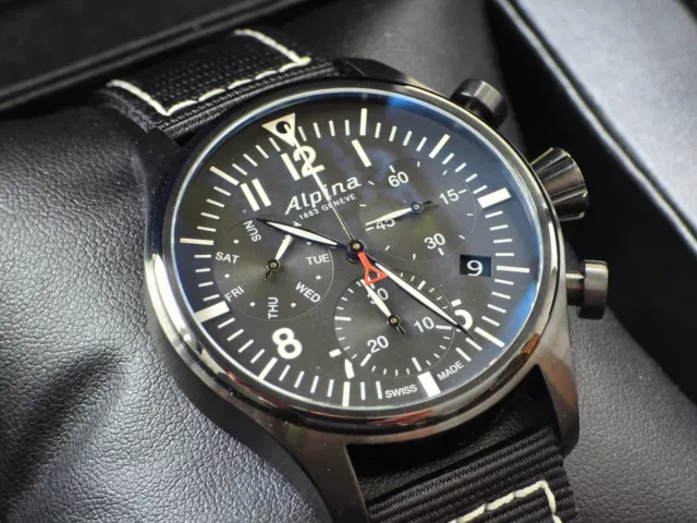 Alpina Startimer Pilot Chronograph Quartz Black Fabric Strap Men’s Watch AL-371B