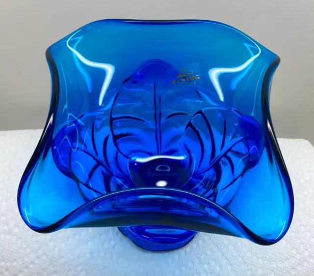 ART GLASS MCM VTG VIKING Bluenique Epic Drape Art Glass Compote Candy Dish MINT 2