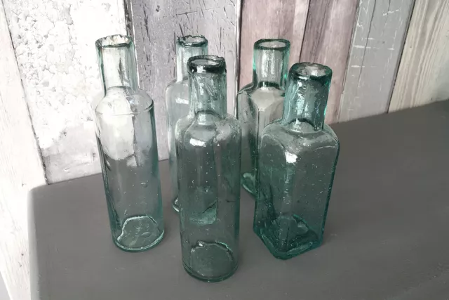 5 x MEDICINE BOTTLES - Sheerlip - Upright Type - In Aqua & Ice Blue all dug