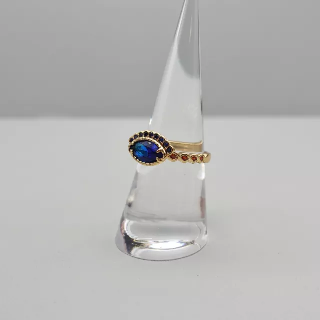 Ring Cocktail Blue Marquise Cut Crystal Rhinestone Accents Gold Tone Size 7