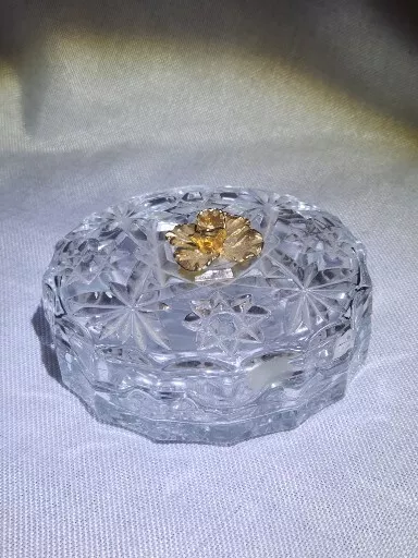 Vintage Button Flower Crystal Brilliant Cut Glass Candy Dish Trinket Bowl W Lid