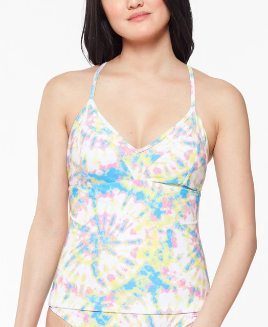 Jessica Simpson Womens Tie-Dyed Crossed-Back Tankini Top Medium