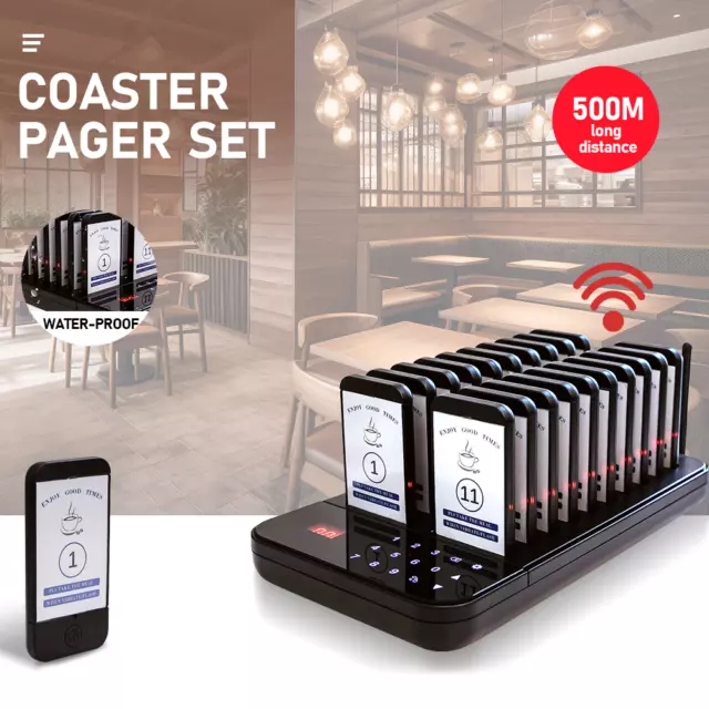 20 Restaurant Coaster Pager Guest Call Wireless Paging Queuing Calling System AU