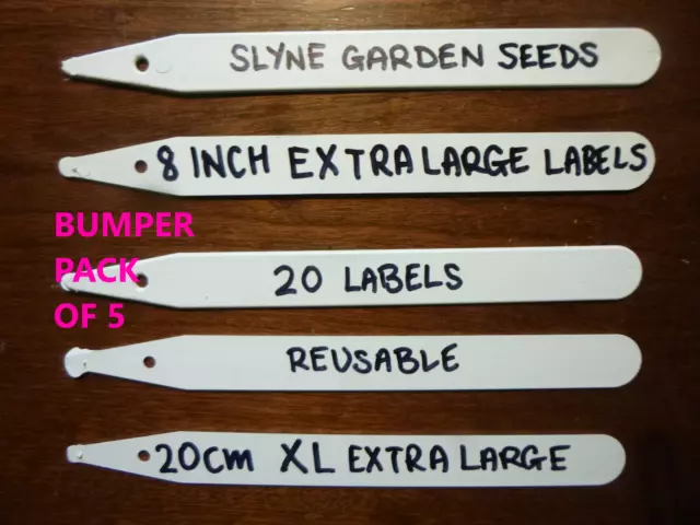 5X PACKS 20 Extra Large Stick Plant Labels 8"  20 cm White Plastic Markers SLYNE