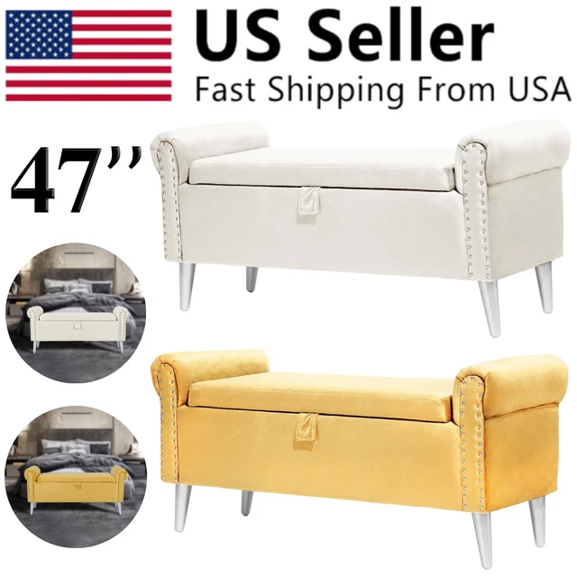 47'' Ottoman Bench Bedroom w/ Large Storage Upholstered Footrest Seat End of Bed