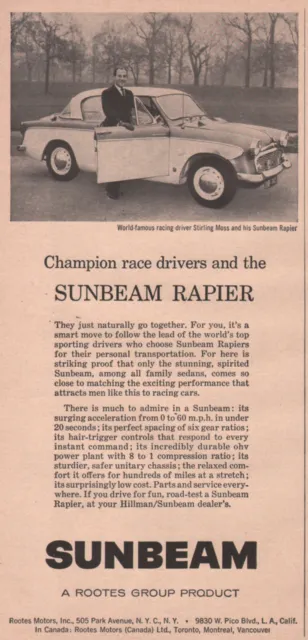 1958 Rootes Motors print ad Sunbeam Rapier – Sterling Moss