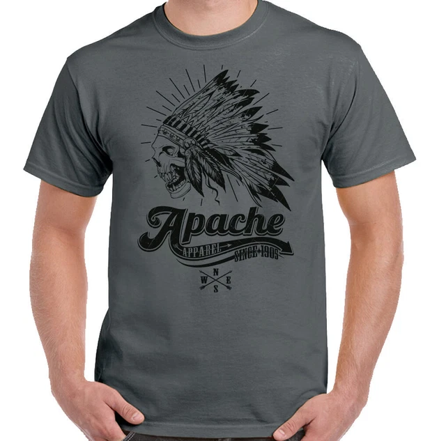 Indian Skull T-Shirt Apache Apparel Mens Headdress Motorcycle Biker Tattoo Bike