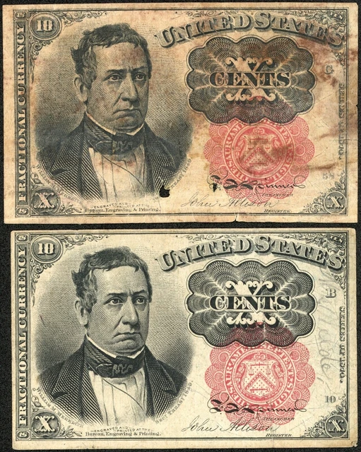 Lot of 2 Fifth Issue 10C Ten Cent Red Seal Fractional Currency Notes