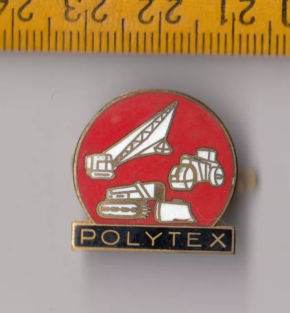 Vintage enamel POLYTEX Haarlem Dragline Steamroller Excavator brooch pin badge