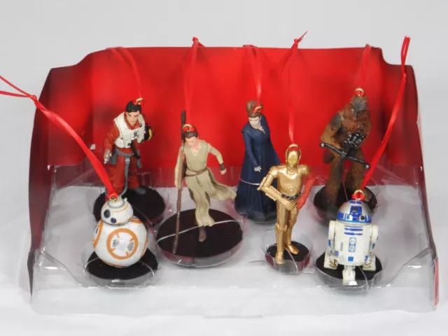 Disney Star Wars Force Awakens 7pc Ornaments Figure Set BB-8 R2 Leia Rey Chewie