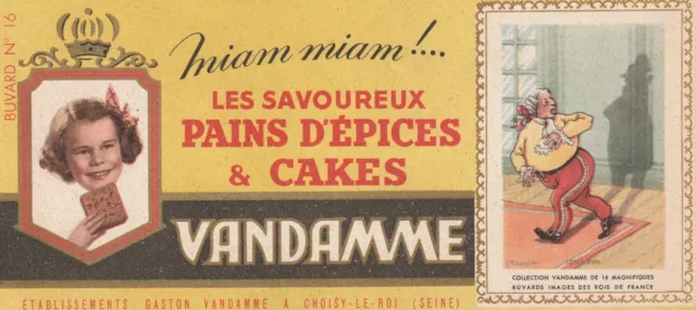 A59 Ancien Buvard Pain d'épices VANDAMME _ Rois de France # 16 *** Buvard ancien