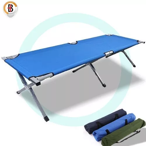 Aluminium Camping Bed Folding Stretcher Light Weight Carry Bag Camp Portable Blu