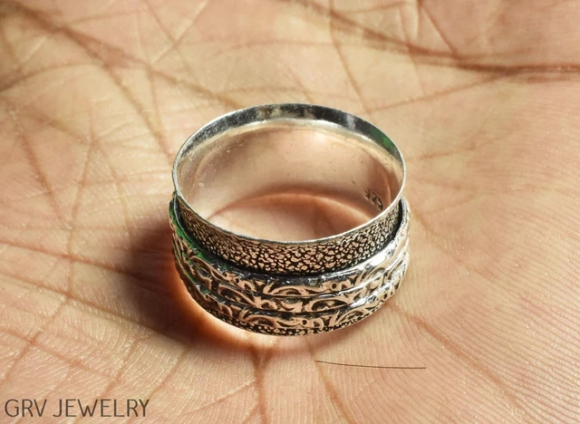 Handmade Spinner Ring Ethnic Jewelry 925 Silver Plated Us Size 8" R021-G176