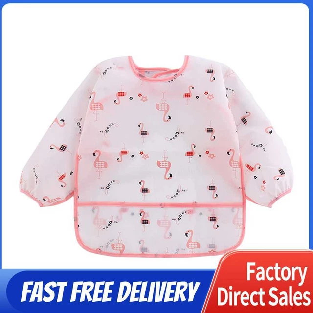 Baby Feeding Bibs Kids Waterproof Long Sleeve Coverall (0-3Years Flamingo)