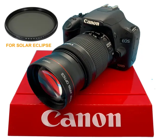 2X ZOOM  Lens + SOLAR ECLIPSE FILTER FOR Canon EOS REBEL T3 T3I T5 T5I T6 T100