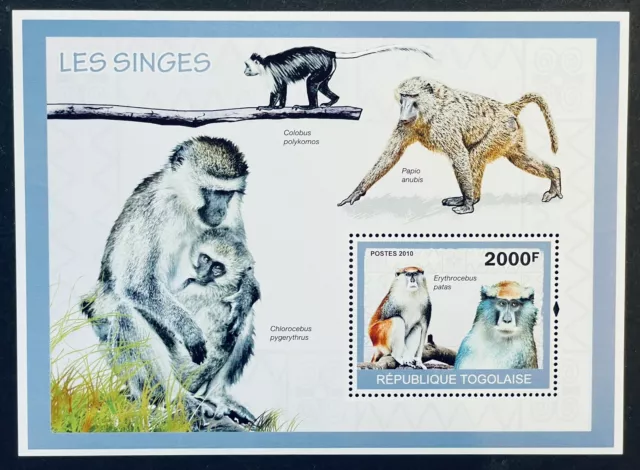 Togo Monkeys Stamp S/S 2010 Mnh Primate Wild Animals Wildlife Nature Fauna