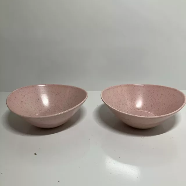 Vernon Ware Tickled Pink Chowder Bowls Speckled 50s Dinnerware 6” MCM Set of 2