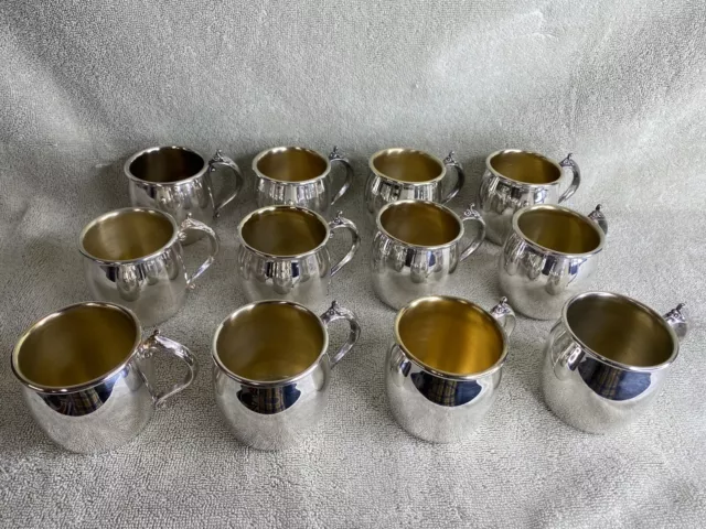 Set 12 F.B. Rogers Punch Bowl Cups Silverplate Ornate Handle Vintage