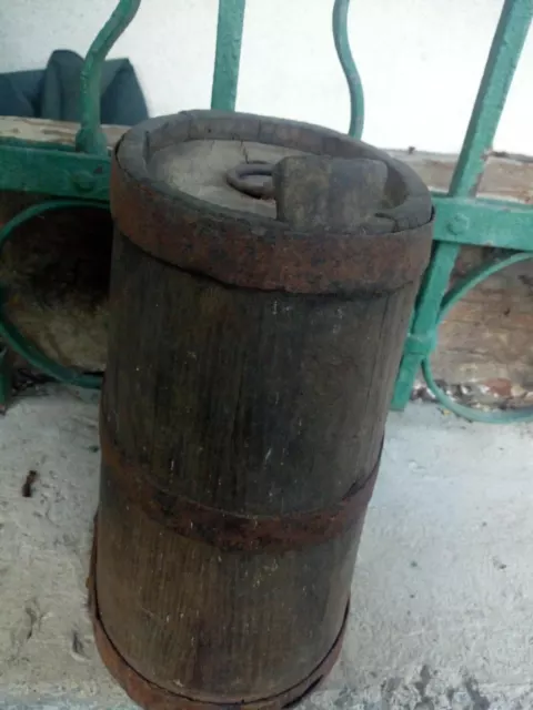 Antique Primitive Old Wooden Canteen Flask Keg Iron Banded