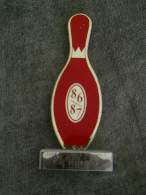 vintage bowling trophy 86/87 ~ 7 "  metal bowling Pin on marble base