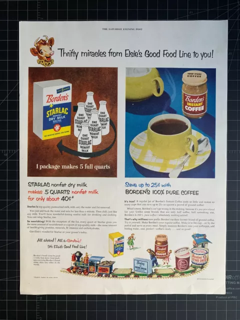 Vintage 1952 Borden’s Instant Coffee Elsie Print Ad