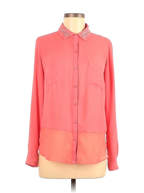 Candie's Women Pink Long Sleeve Button-Down Shirt M