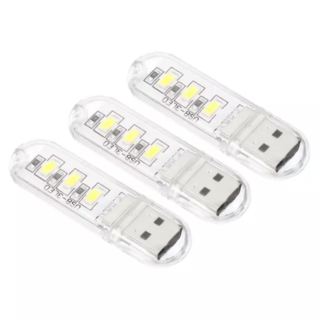 3Pcs USB Night Light Portable Plug-in Mini LED Lamp Stick 3 Beads, White