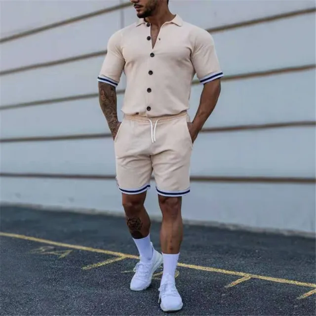 Mens 2-Piece Summer Outfit Set Short Sleeve T Shirts and Shorts Sweatsuit Set