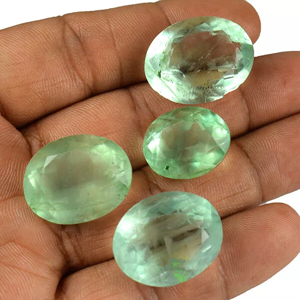 162 CT / 4 Pièces en Gros Lot Vert Naturel Fluorine Coupe Ovale Forme Libre