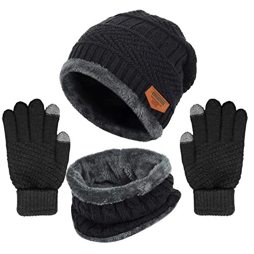 Conjunto de guantes y calentadores de cuello de gorro de punto de invierno