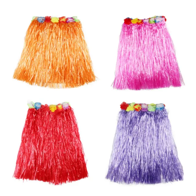 4Pcs 40cm Kids Hawaiian Grass Dance Skirt for Beach Luau Party Decoration