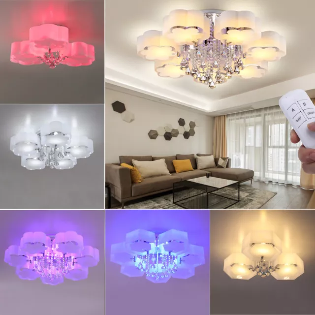 LED Ceiling Light Crystal Lamp Living Dining Room Hall Chic Fixture Contemporary