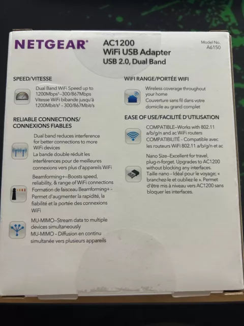 Netgear AC1200 WiFi USB Adapter USB 2.0 Dual Band A6150 3