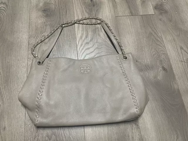 Tory Burch Women’s Purse Marion Chain Strap Slouchy Tote Bag French Gray Leather