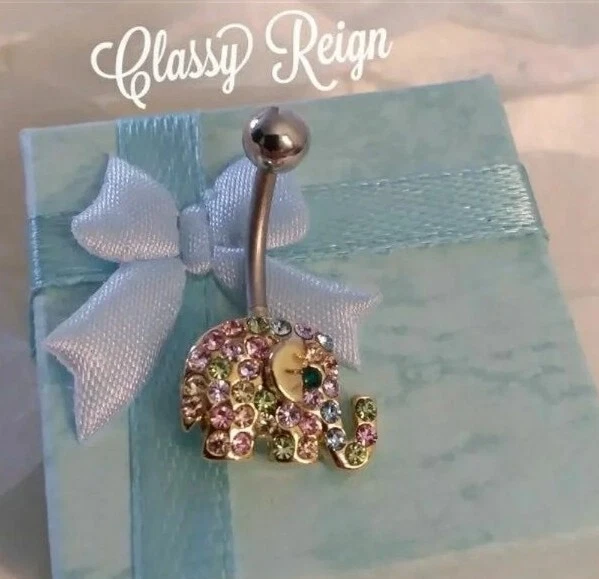 Cuteness Overload Elephant Crystal Belly Ring Surgical Steel 14K plated
