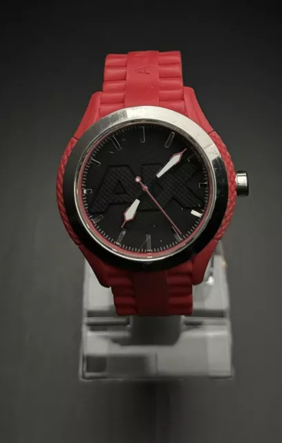 Armani Exchange Ax 1382 Analog Quartz Black Dial Red Band Wristwatch