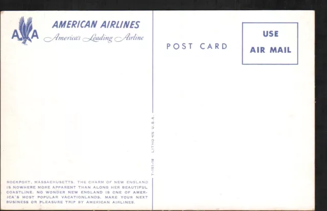 OLD POSTCARD AMERICAN Airlines Rockport MASS Bay Ships Boats Harbor ...